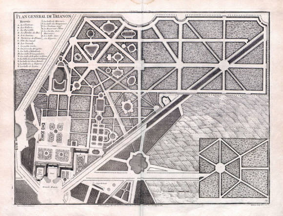 Версаль Генеральный план садов Мраморного Трианона. Гравюра