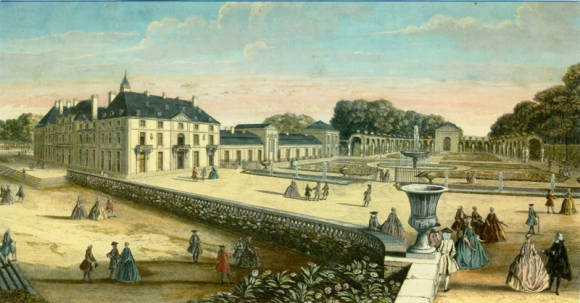 Рисунок с видом замка и маленьким партером перед оранжереей (1736)